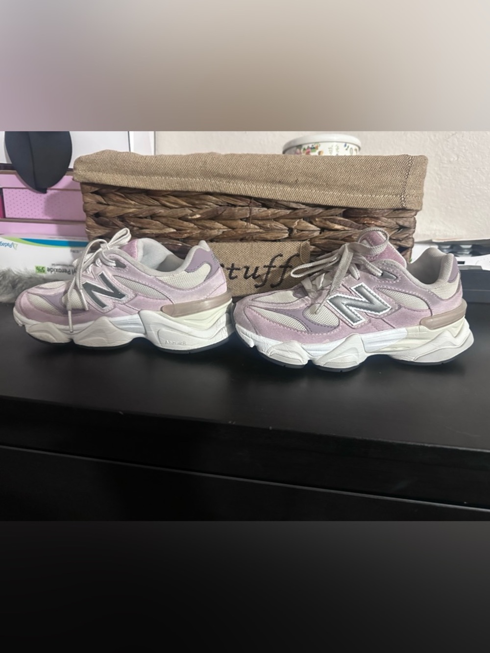New Balance Kids' Lavender and White Suede Mesh Sneakers